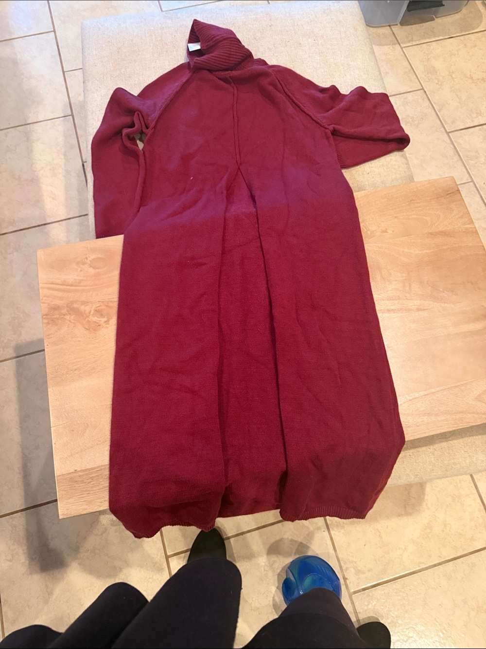 Girls Cozy Burgundy Knit Long Dress with Turtleneck